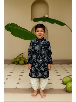 devils n angels - Boy's Black Floral Cotton Kurta with Pyjama
