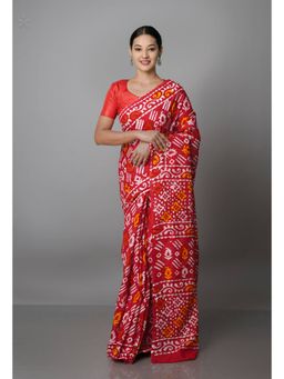 Unnati Silks - Red Pure Batik Kota Cotton Saree with Unstitched Blouse