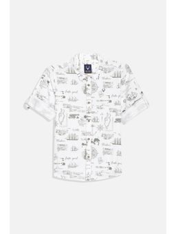 Allen Solly - Boys White Slim Fit Graphic Print Casual Shirt