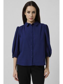 Van Heusen - Women Navy Textured Formal Shirt