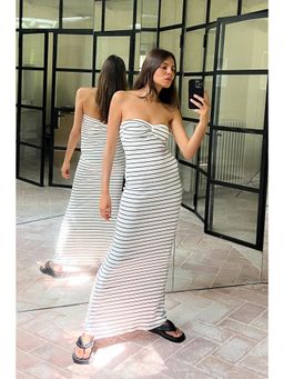 NA-KD - Front Twist Maxi Tube Dress-Black Stripe