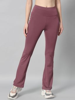 Athlisis - Women Mauve Mid Waist Fitness Solid Flare Pants