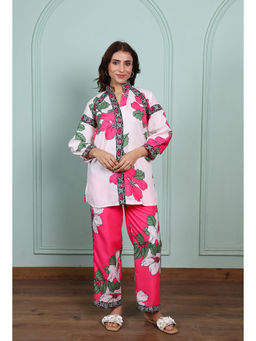 ALLUREARMOIRE - Women Premium Pink Floral Petal Print Co-ord (Set of 2)