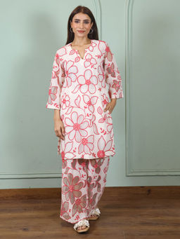 ALLUREARMOIRE - Cut Work Pink Co-Ord Set