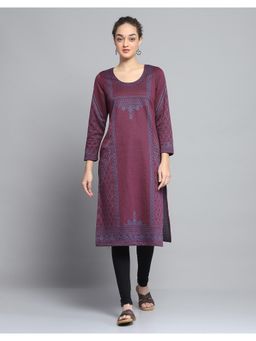 Monte Carlo - Women Printed Wine Round Neck Full Sleeve Kurta
