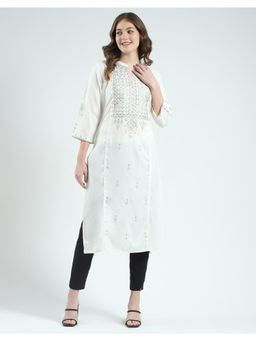 Monte Carlo - Women Embroidered Off White Mandarin Neck Kurta