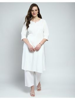 Monte Carlo - Women Solid White Round Neck Kurta