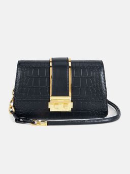 Kazo - Croco Embossed Sling Bag - Black