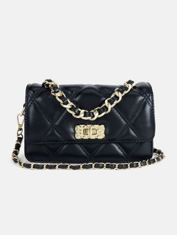 Kazo - Quilted Sling Bag with Twist Lock - Black