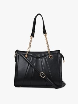 Kazo - Pleated Sold Satchel Bag with Detachable Strap - Black