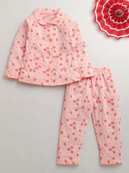 Bumzee - Peach Girls Full Sleeves Cotton Night Suit
