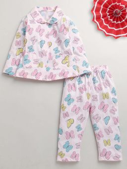 Bumzee - Pink Girls Full Sleeves Cotton Night Suit