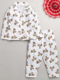 Bumzee - White Boys Full Sleeves Cotton Night Suit