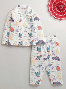 Bumzee - White Boys Full Sleeves Cotton Night Suit