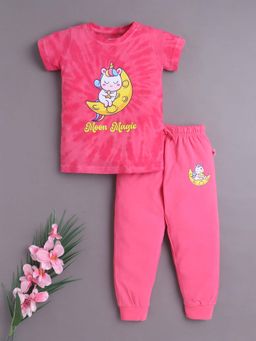 Bumzee - Pink Girls Half Sleeves Cotton T-Shirt and Joggers Age - 2-3 Years