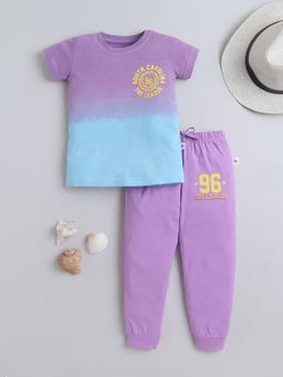 Bumzee - Lilac Girls Half Sleeves Cotton T-Shirt and Joggers Age - 2-3 Years