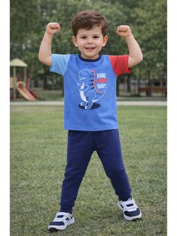 Bumzee - Blue Boys Half Sleeves Cotton T-Shirt and Pyjama