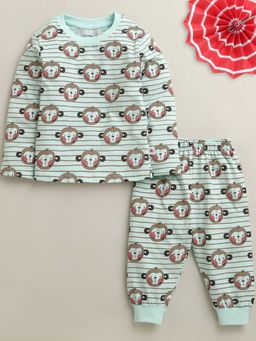 Bumzee - Mint Green Boys Full Sleeves Cotton T-Shirt and Pyjama