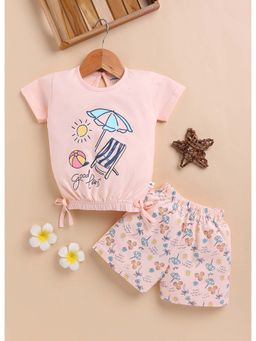 Bumzee - Peach Girls Half Sleeves T-Shirt and Short