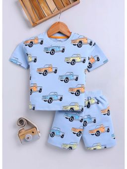 Bumzee - Sky Blue Boys Half Sleeves Oversized T-Shirt and Short