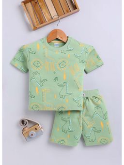 Bumzee - Green Boys Half Sleeves Oversized T-Shirt and Short