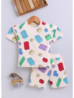 Bumzee - Beige Boys Half Sleeves Oversized T-Shirt and Short