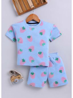 Bumzee - Sky Blue Girls Half Sleeves Oversized T-Shirt and Short