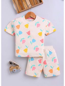 Bumzee - Beige Girls Half Sleeves Oversized T-Shirt and Short