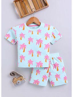 Bumzee - Mint Green Girls Half Sleeves Oversized T-Shirt and Short