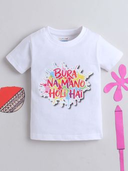Bumzee - White Unisex Half Sleeves Bura Na Mano Holi Hai T-Shirt