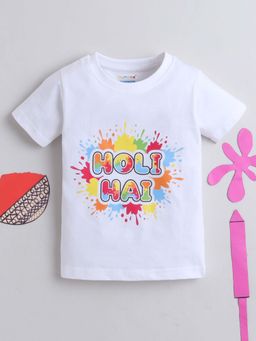 Bumzee - White Unisex Half Sleeves Holi Hai T-Shirt