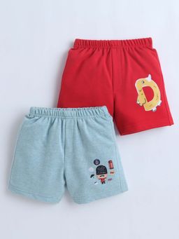 Bumzee - Red and Sea Green Boys Shorts (Pack of 2)