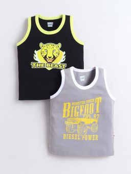 Bumzee - Black and Grey Boys Sleeveless Cotton T-Shirts (Pack of 2)