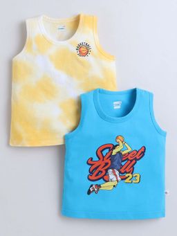 Bumzee - Blue and Yellow Boys Sleeveless Cotton T-Shirts (Pack of 2)