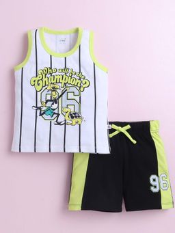 Bumzee - White and Black Boys Sleeveless T-Shirt and Short