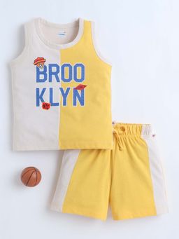 Bumzee - Yellow and Beige Boys Sleeveless T-Shirt and Short