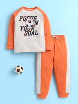 Bumzee - Beige and Orange Boys Raglan Sleeves Cotton T-Shirt and Joggers