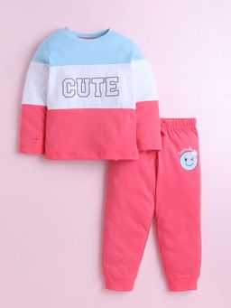 Bumzee - Pink Girls Full Sleeves Cotton Sweatshirt and Joggers