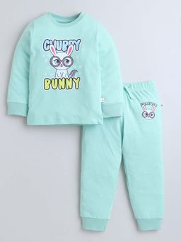 Bumzee - Green Girls Full Sleeves Cotton Sweatshirt and Joggers