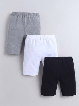 Bumzee - Black, Grey and Black Girls Cotton Cycling Shorts (Pack of 3)