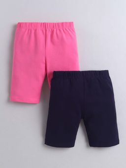 Bumzee - Pink and Navy Blue Girls Cotton Cycling Shorts (Pack of 2)