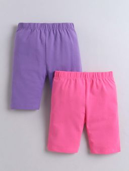 Bumzee - Purple and Pink Girls Cotton Cycling Shorts (Pack of 2)