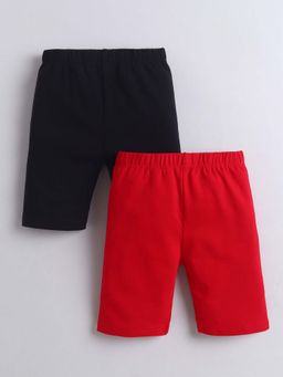 Bumzee - Black and Red Girls Cotton Cycling Shorts (Pack of 2)