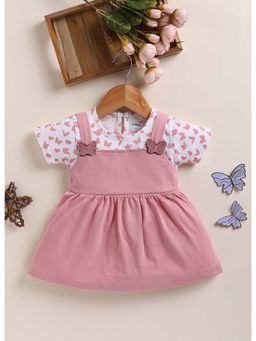 Bumzee - Pink and Off White Girls Half Sleeves Frock