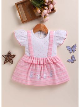 Bumzee - Pink and White Girls Half Sleeves Frock