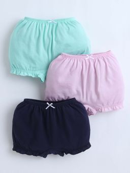Bumzee - Navy Blue and Mint Green Girls Compact Cotton Bloomers (Pack of 3)