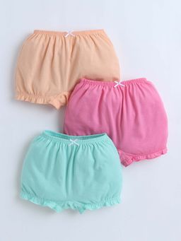 Bumzee - Orange and Pink Girls Compact Cotton Bloomers (Pack of 3)