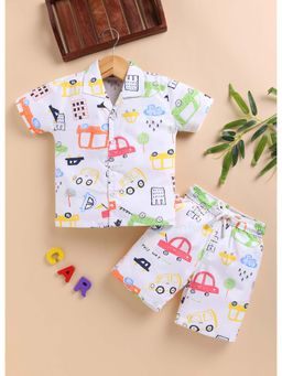Bumzee - White Boys Half Sleeves Cotton Shirt and Short