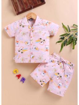 Bumzee - Peach Boys Half Sleeves Cotton Shirt and Short