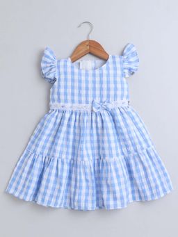 Bumzee - Blue Girls Ruffled Sleeves Cotton Poly Knee Length Frock